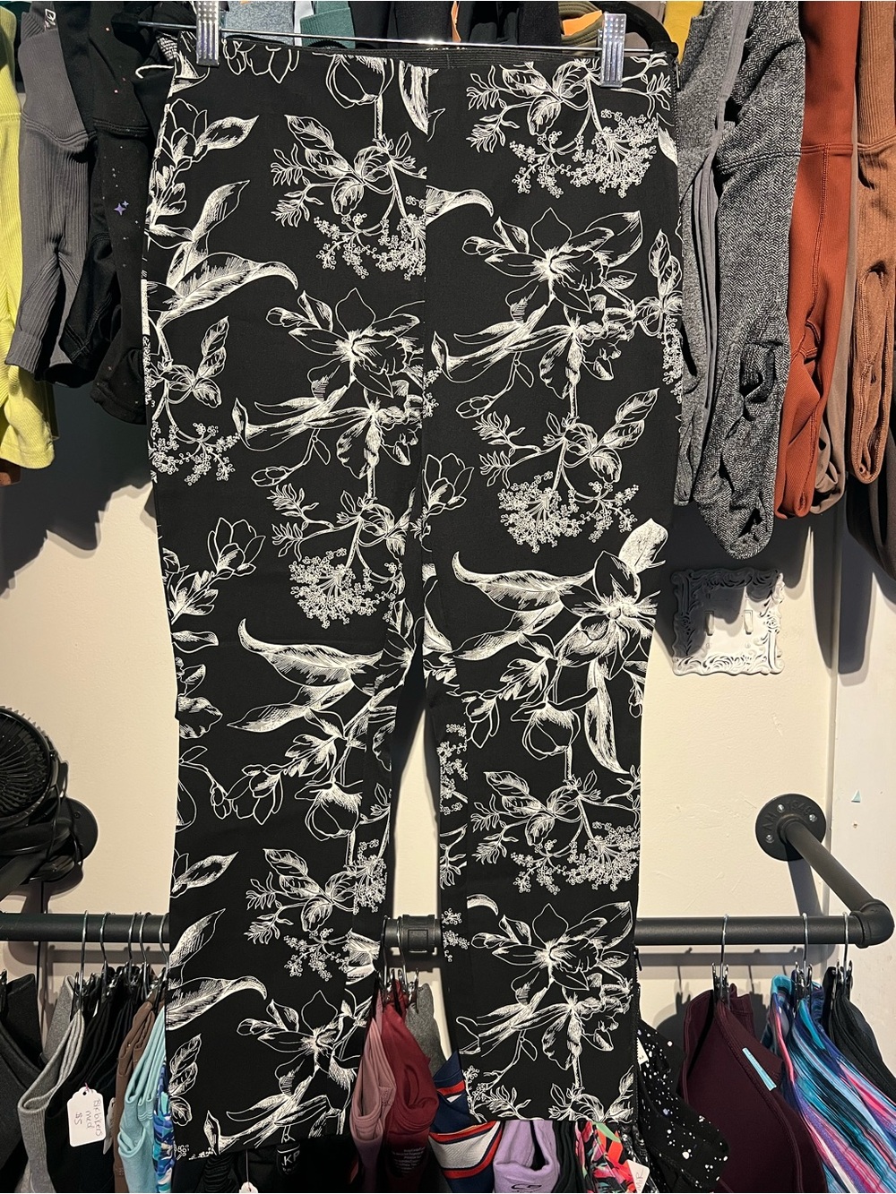 White House Black Market Black & White Floral Cropped Pants New Size 8